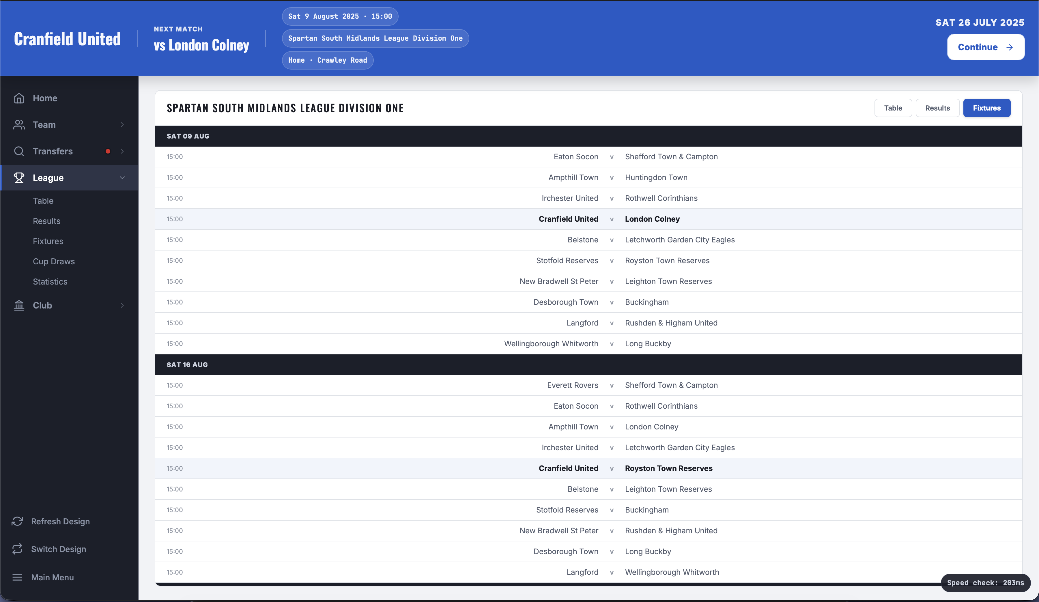 Fixtures  - Spartan South Midlands League